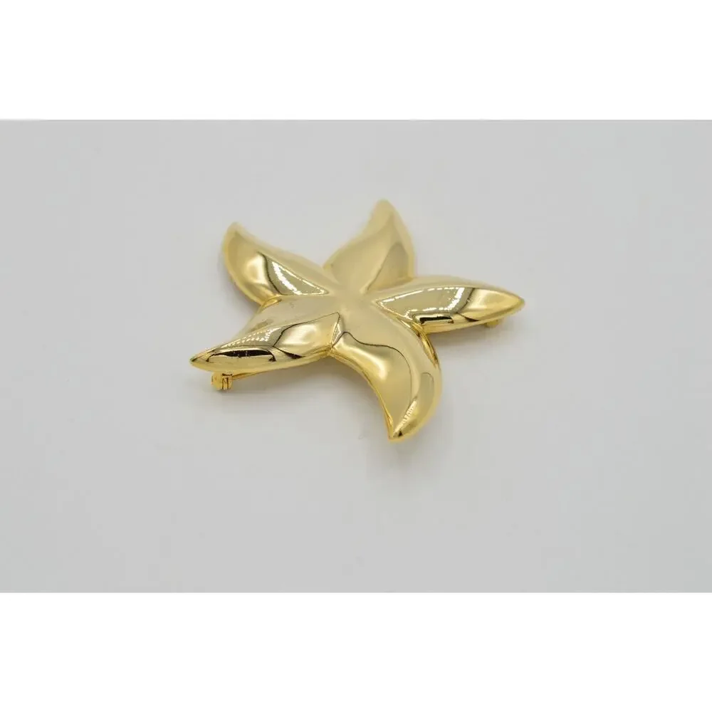 Vintage Star Flower Pin Brooch Large Starfish Gold Tone Chunky NOS 1980s 9B
